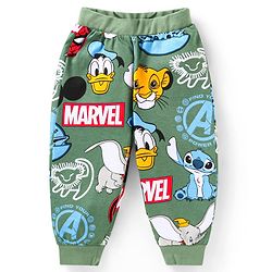 Babyhug Disney Single Jersey Knit Full Sleeves Night Suit With Disney Characters Print - Green