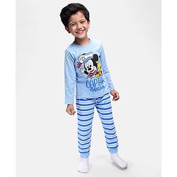 Babyhug Disney Single Jersey Knit Full Sleeves Night Suit With Mickey Mouse Graphics - Light Blue