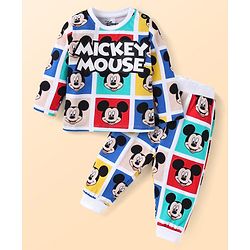 Babyhug Disney Single Jersey Knit Full Sleeves Night Suit with Mickey Mouse Graphics- Red Blue & Yellow
