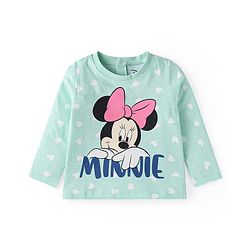 Babyhug Disney Cotton Knit Full Sleeves Night Suit With Minnie Mouse Graphics - Sea Green