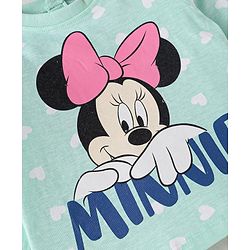 Babyhug Disney Cotton Knit Full Sleeves Night Suit With Minnie Mouse Graphics - Sea Green