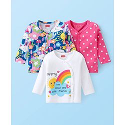 Babyhug 100% Cotton Knit Full Sleeves Front Open Vest Floral & Polka Dots Print Pack of 3 -Pink & White