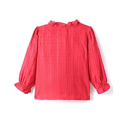 Babyhug Woven Full Peasant Sleeves Swiss dobby Top With Frill  - Red