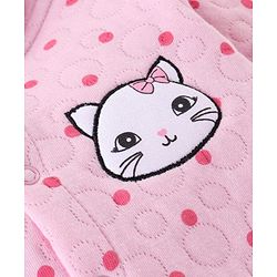 Babyhug Winter Polyfill Hooded Romper with Booties Kitten & Polka Dots Print - Pink