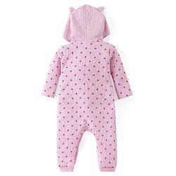 Babyhug Winter Polyfill Hooded Romper with Booties Kitten & Polka Dots Print - Pink