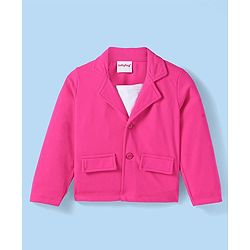 Babyhug Woven Full Sleeves Solid Colour Blazer with Top & Bottom Wear Set - Dark Pink