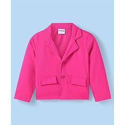 Babyhug Woven Full Sleeves Solid Colour Blazer with Top & Bottom Wear Set - Dark Pink