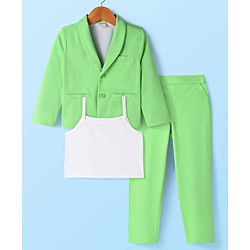 Babyhug Knit Full Sleeves Solid Colour Blazer with Top & Trouser Set - Light Green
