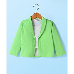 Babyhug Knit Full Sleeves Solid Colour Blazer with Top & Trouser Set - Light Green
