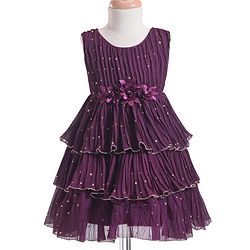Babyhug Sleeveless Layered Party Frock with Foil Print & Floral Applique - Wine