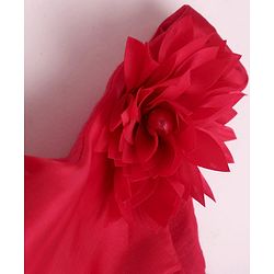 Babyhug Woven Sleeveless Layered Party Dress with Floral & Rhinestones Waist Belt Applique - Red