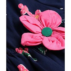 Babyhug Viscose Woven Half Sleeves Frock with Floral Print - Navy Blue