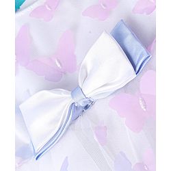 Babyhug Puffed Sleeves Fit And Flare Party Wear  Frock  With Butterfly & Bow Applique - White &  Lavender