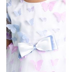 Babyhug Puffed Sleeves Fit And Flare Party Wear  Frock  With Butterfly & Bow Applique - White &  Lavender