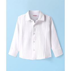 Babyhug Cotton Woven Full Sleeves Party Oxford Shirt Solid Colour With Bow - White