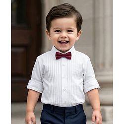 Babyhug Cotton Woven Full Sleeves Party Oxford Shirt Solid Colour With Bow - White