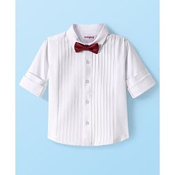 Babyhug Cotton Woven Full Sleeves Party Oxford Shirt Solid Colour With Bow - White