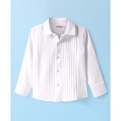 Babyhug Cotton Woven Full Sleeves Party Oxford Shirt Solid Colour With Bow - White