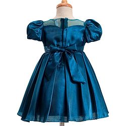 Babyhug Woven Sleeveless Party Dress With Bow Applique & Sequin Detailing - Teal blue