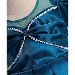 Babyhug Woven Sleeveless Party Dress With Bow Applique & Sequin Detailing - Teal blue