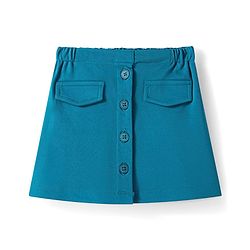 Babyhug Woven Full Sleeves Solid Colour Party Collared Top & Skirt Set with Pockets - Teal Blue