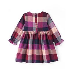 Babyhug Cotton Woven Full Sleeves Checkered Frock With Frill & Bow Detailing - Wine