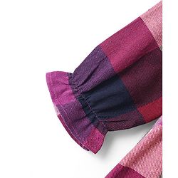 Babyhug Cotton Woven Full Sleeves Checkered Frock With Frill & Bow Detailing - Wine