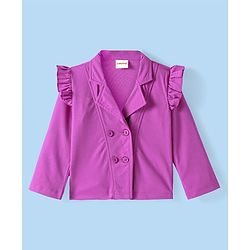 Babyhug Knit Full Sleeves Solid Colour Frill Detailed Blazer with Top & Trouser Set - Purple