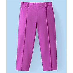 Babyhug Knit Full Sleeves Solid Colour Frill Detailed Blazer with Top & Trouser Set - Purple
