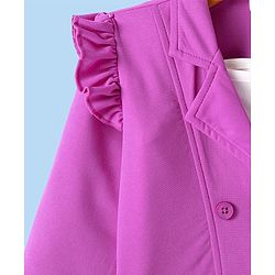 Babyhug Knit Full Sleeves Solid Colour Frill Detailed Blazer with Top & Trouser Set - Purple