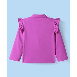 Babyhug Knit Full Sleeves Solid Colour Frill Detailed Blazer with Top & Trouser Set - Purple