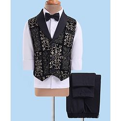 Babyhug Woven Full Sleeves Embroidered 3 Piece Party Suit With Bow - Black