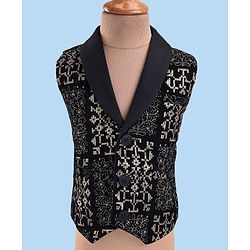 Babyhug Woven Full Sleeves Embroidered 3 Piece Party Suit With Bow - Black