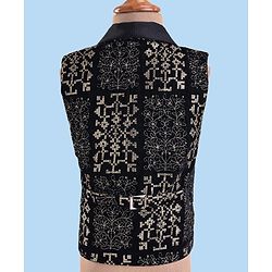 Babyhug Woven Full Sleeves Embroidered 3 Piece Party Suit With Bow - Black