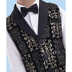 Babyhug Woven Full Sleeves Embroidered 3 Piece Party Suit With Bow - Black