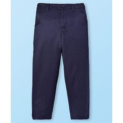 Babyhug Woven Full Sleeves Floral Embroidered Textured 3 Piece Party Suit with Bow - Navy Blue