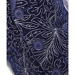 Babyhug Woven Full Sleeves Floral Embroidered Textured 3 Piece Party Suit with Bow - Navy Blue