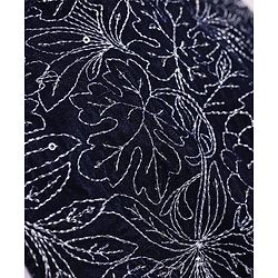 Babyhug Woven Full Sleeves Floral Embroidered Textured 3 Piece Party Suit with Bow - Navy Blue