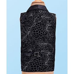 Babyhug Woven Full Sleeves Floral Embroidered Textured 3 Piece Party Suit with Bow - Navy Blue