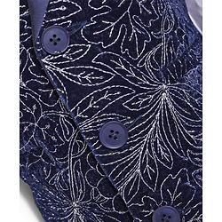 Babyhug Woven Full Sleeves Floral Embroidered Textured 3 Piece Party Suit with Bow - Navy Blue
