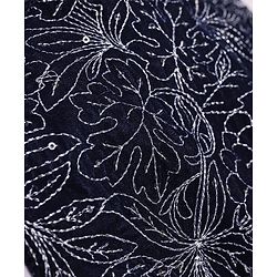 Babyhug Woven Full Sleeves Floral Embroidered Textured 3 Piece Party Suit with Bow - Navy Blue