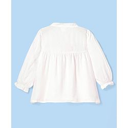 Babyhug Rayon Woven Full Sleeves Mandarin Collared Top with Floral Embroidery - White