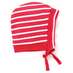 Babyhug 100% Cotton Knit Caps With Stripes & Animal Print Pack Of 2 - Red & Navy