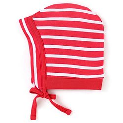 Babyhug 100% Cotton Knit Caps With Stripes & Animal Print Pack Of 2 - Red & Navy