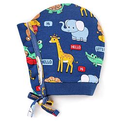 Babyhug 100% Cotton Knit Caps With Stripes & Animal Print Pack Of 2 - Red & Navy