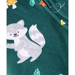 Babyhug Cotton Knit Full Sleeves Footed Sleepsuit with Animal Print - Dark Green