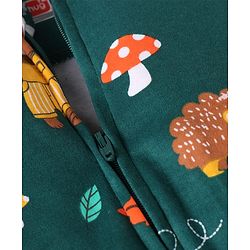 Babyhug Cotton Knit Full Sleeves Footed Sleepsuit with Animal Print - Dark Green