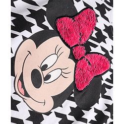 Babyhug Disney Cotton Knit Half Mesh Detailed Sleeves Frock With Mickey Mouse Graphics & Sequins Detailing - Black & White