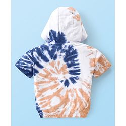 Babyhug Disney Cotton Knit Half Sleeves Hooded Tie & Dye Sweatshirt & Shorts Set With Lion King Graphics & Badge Detailing - Brown & Navy