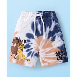 Babyhug Disney Cotton Knit Half Sleeves Hooded Tie & Dye Sweatshirt & Shorts Set With Lion King Graphics & Badge Detailing - Brown & Navy